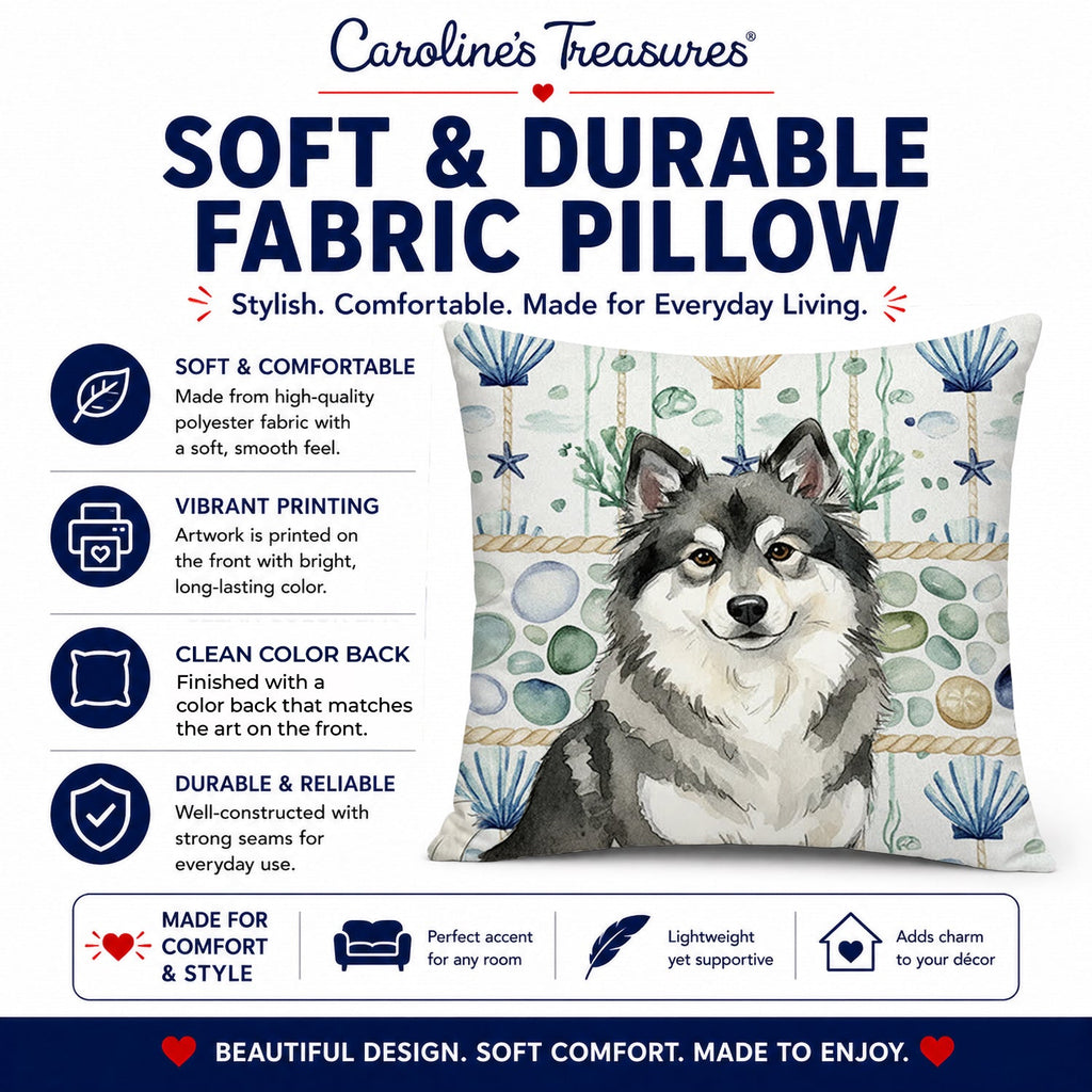 Keeshond Coastal Sea Glass Decorative Throw Pillow 18x18 Indoor Outdoor Accent Cushion, Fabric Cover with Insert for Sofa, Bed, Porch & Living Room