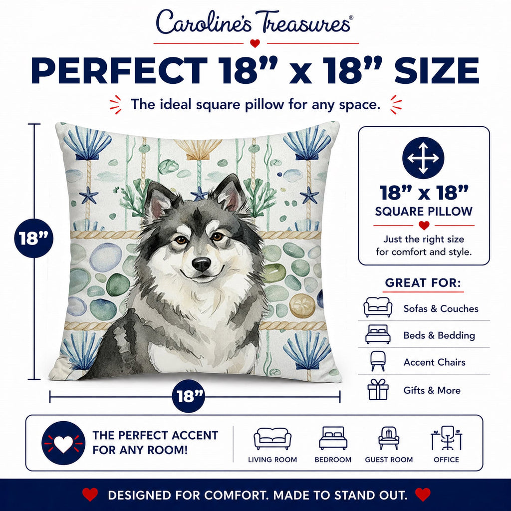 Keeshond Coastal Sea Glass Decorative Throw Pillow 18x18 Indoor Outdoor Accent Cushion, Fabric Cover with Insert for Sofa, Bed, Porch & Living Room