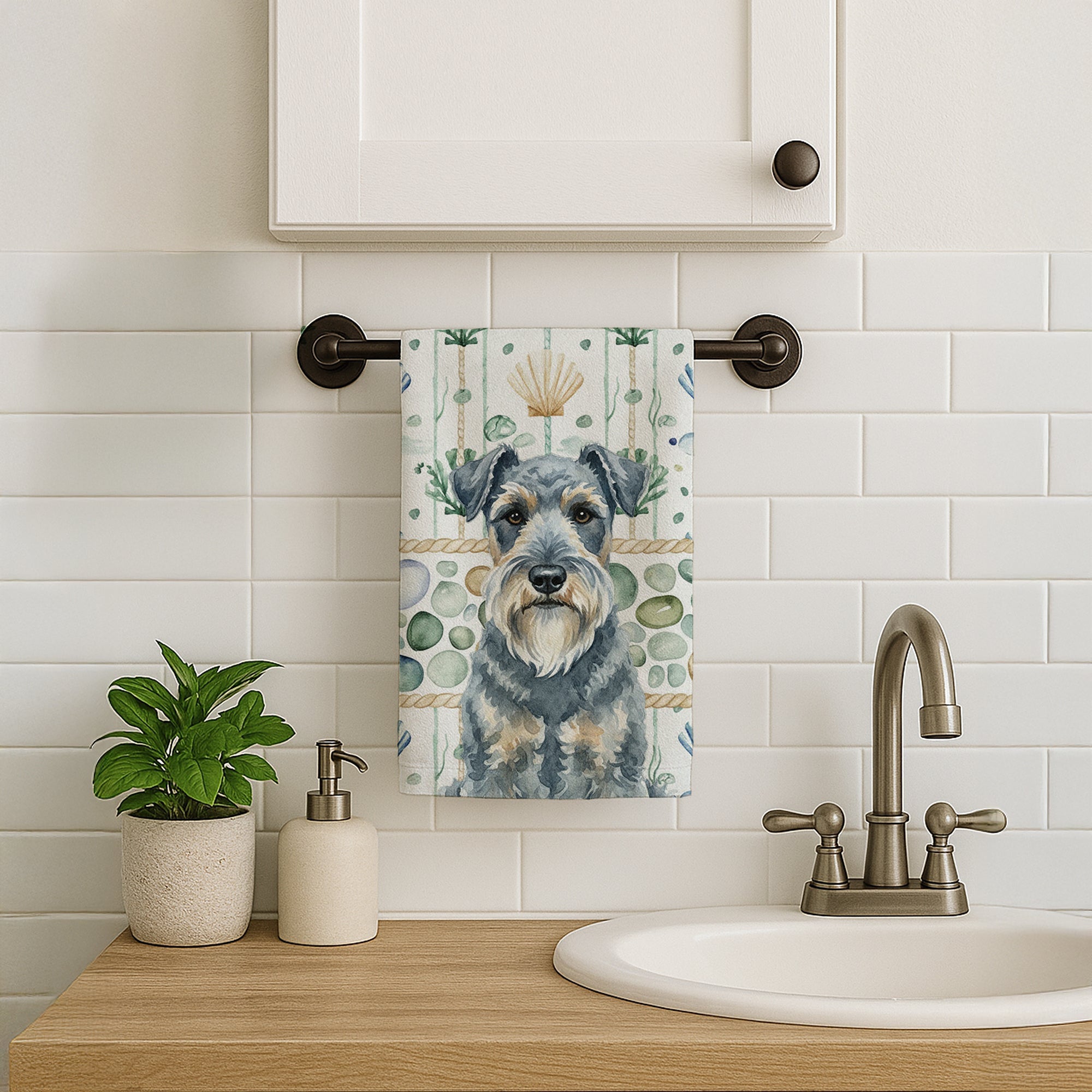 Kerry Blue Terrier Coastal Sea Glass Kitchen Towel Velour Plush Front and Cotton Loop Back Machine Washable