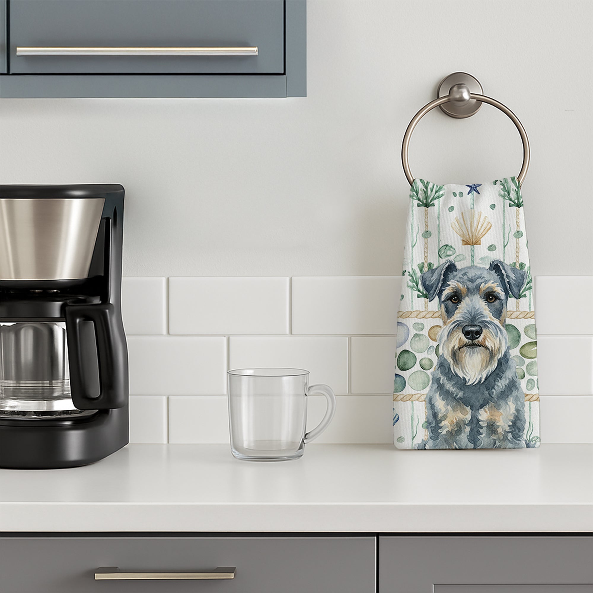 Kerry Blue Terrier Coastal Sea Glass Kitchen Towel Velour Plush Front and Cotton Loop Back Machine Washable