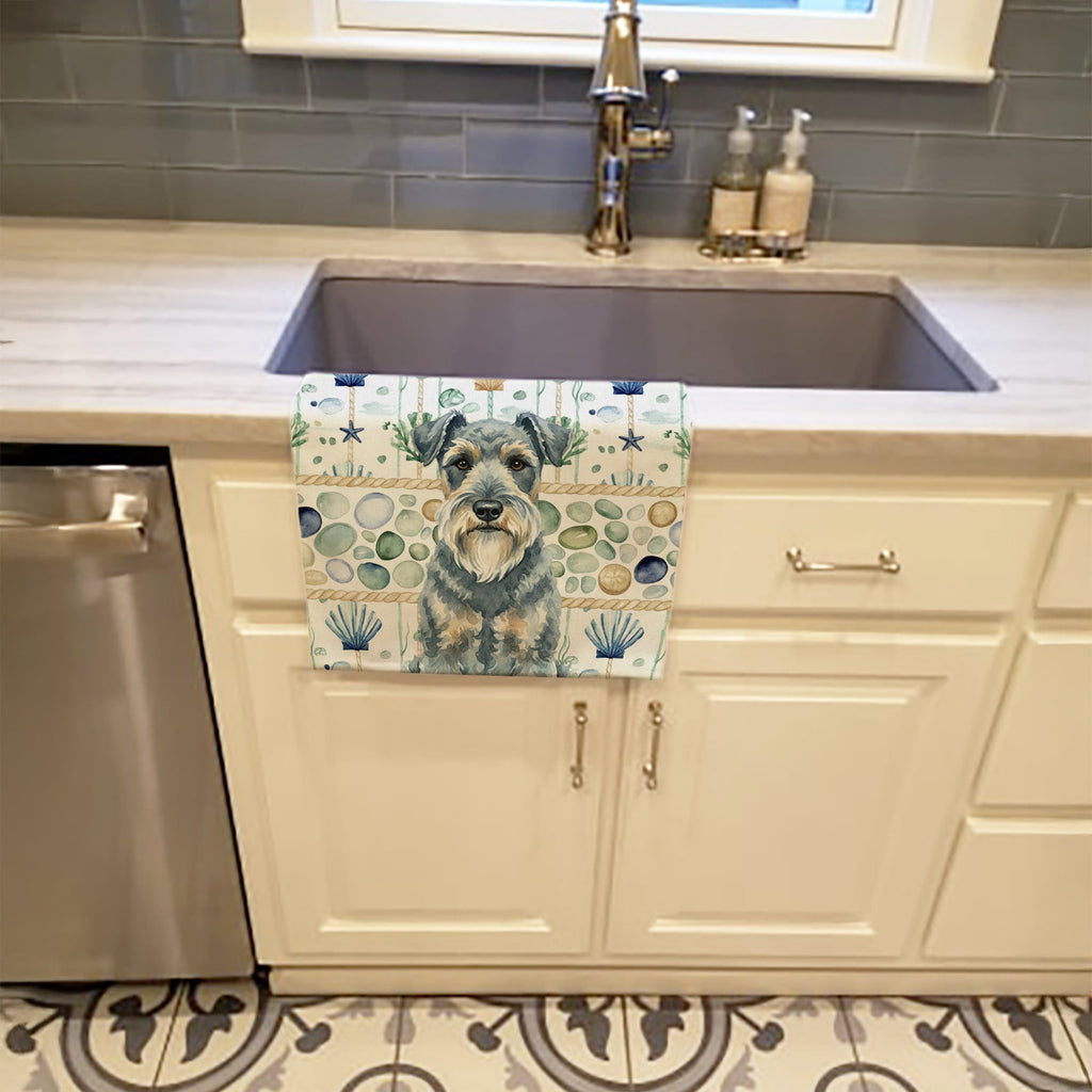 Kerry Blue Terrier Coastal Sea Glass Kitchen Towel Velour Plush Front and Cotton Loop Back Machine Washable