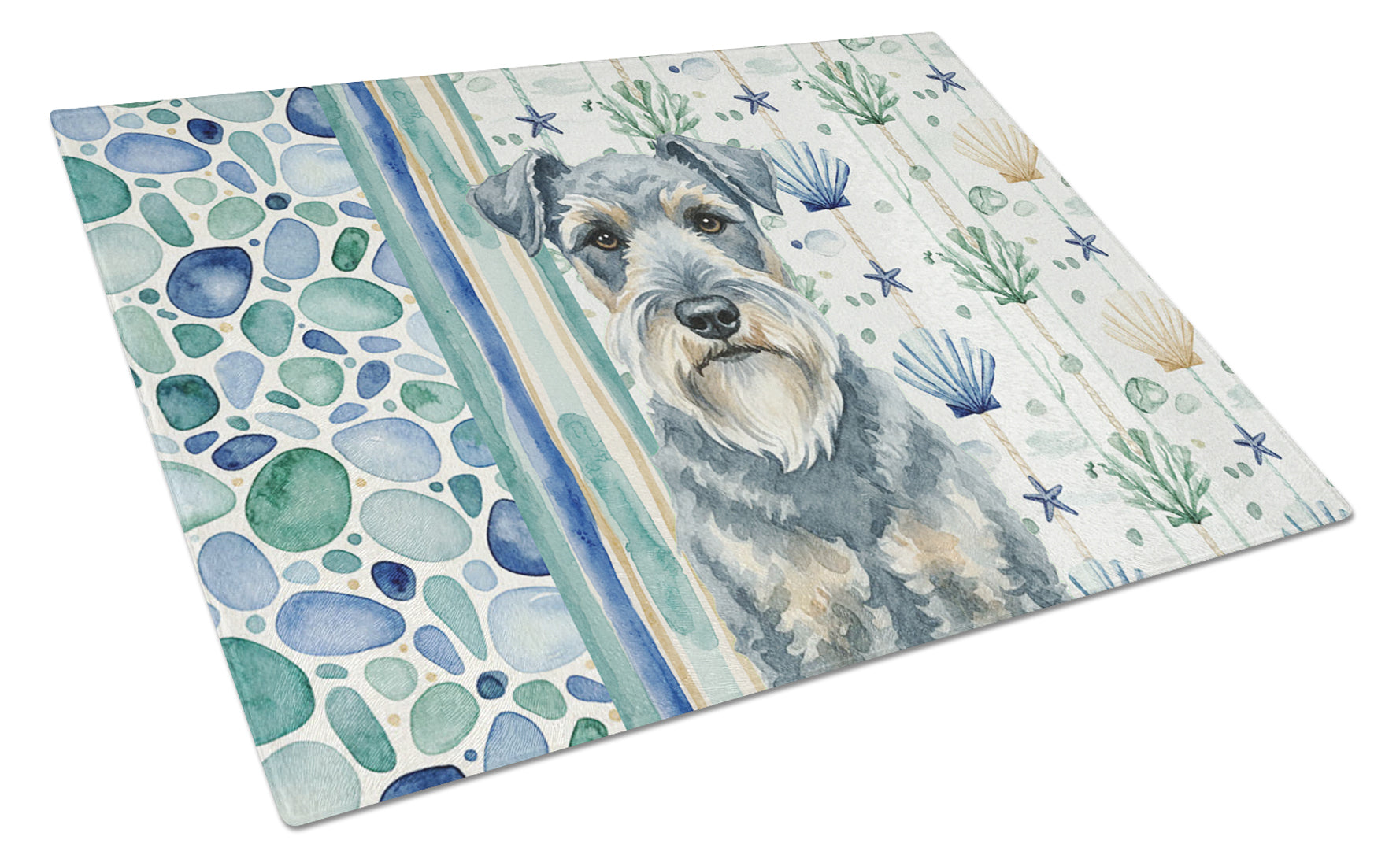 Kerry Blue Terrier Coastal Sea Glass Cutting Board Tempered Glass Kitchen Cutting Surface, Heat Resistant Chopping, Non-Slip Feet, Food Prep & Serving