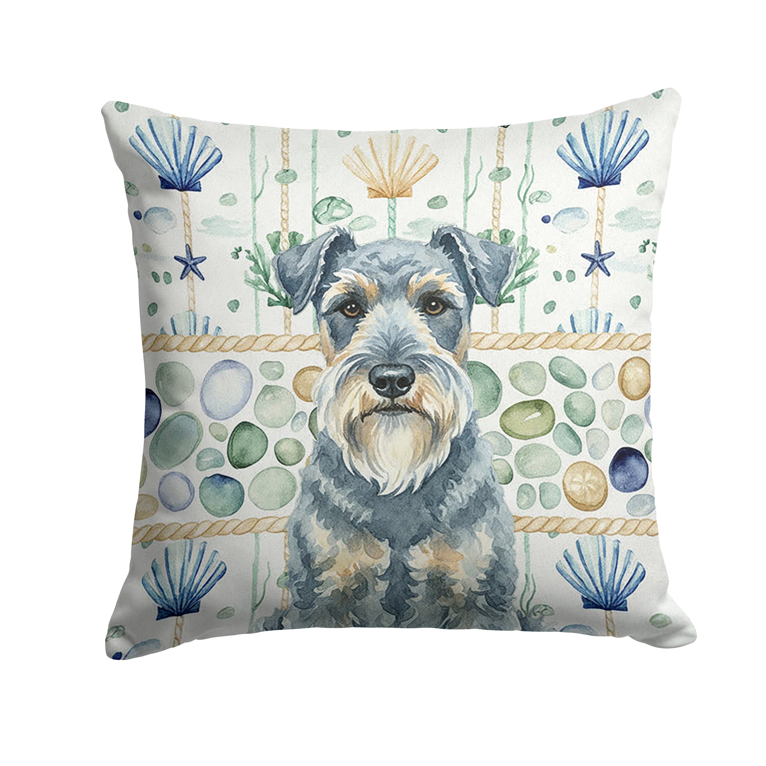 Kerry Blue Terrier Coastal Sea Glass Decorative Throw Pillow 14x14 Indoor Outdoor Accent Cushion, Fabric Cover with Insert for Sofa, Bed, Porch & Living Room