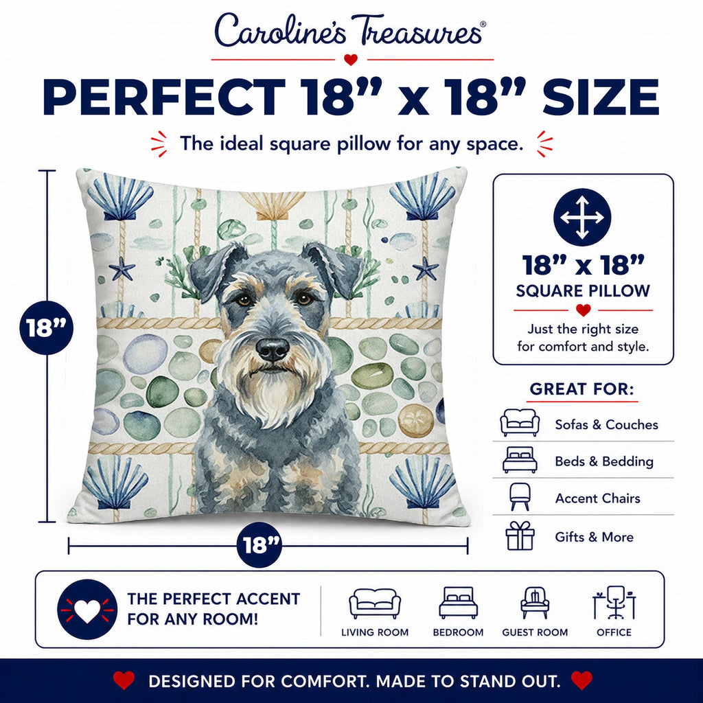 Kerry Blue Terrier Coastal Sea Glass Decorative Throw Pillow 18x18 Indoor Outdoor Accent Cushion, Fabric Cover with Insert for Sofa, Bed, Porch & Living Room