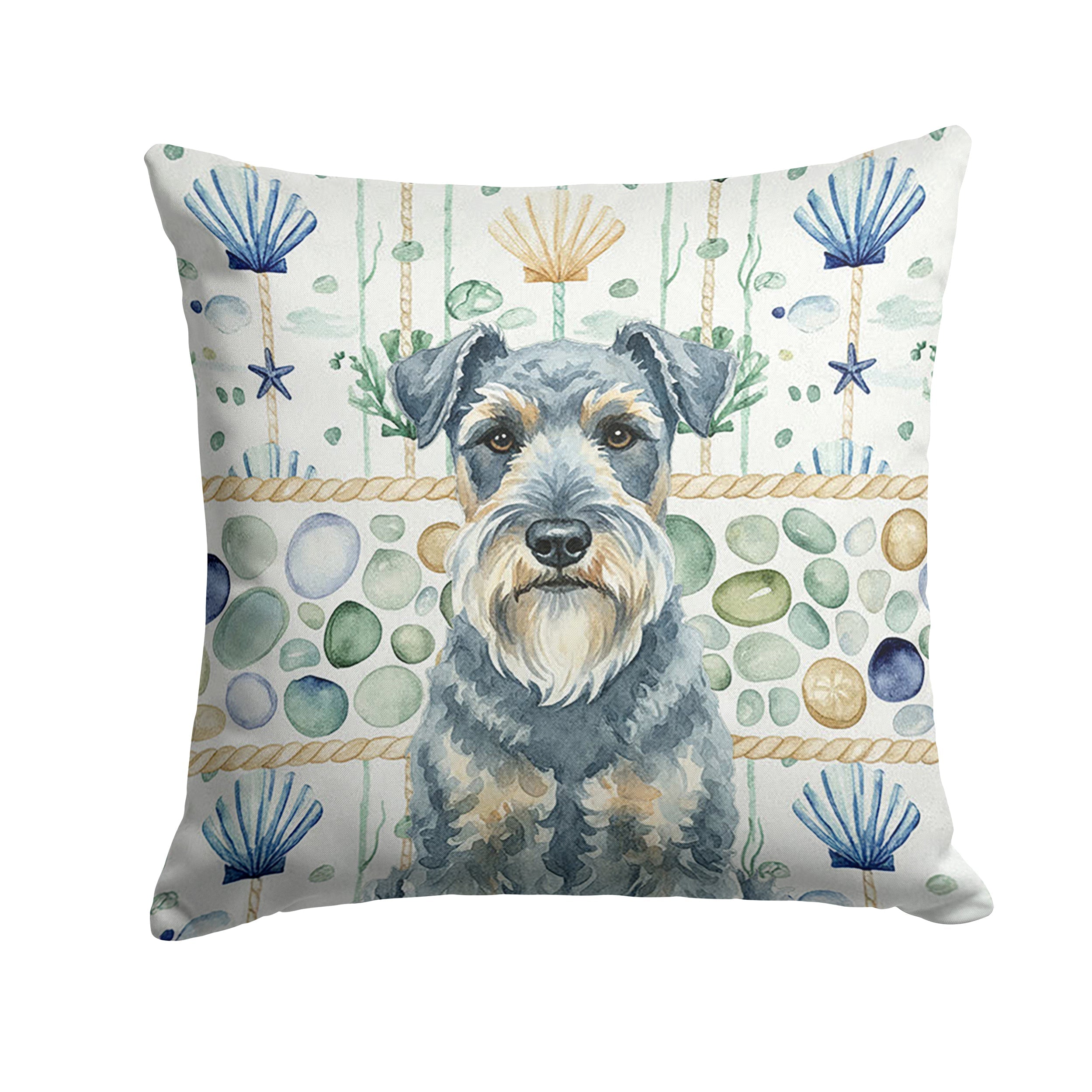 Kerry Blue Terrier Coastal Sea Glass Decorative Throw Pillow 18x18 Indoor Outdoor Accent Cushion, Fabric Cover with Insert for Sofa, Bed, Porch & Living Room
