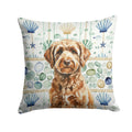 Chocolate Labradoodle Coastal Sea Glass Decorative Throw Pillow 14x14 Indoor Outdoor Accent Cushion, Fabric Cover with Insert for Sofa, Bed, Porch & Living Room