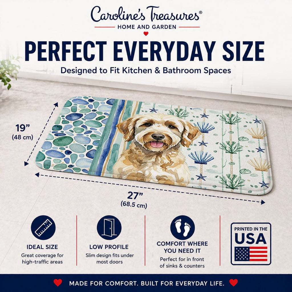 Yellow Labradoodle Coastal Sea Glass Memory Foam Kitchen Mat Machine Washable Anti-Fatigue Cushion Comfort Bath or Kitchen Rug