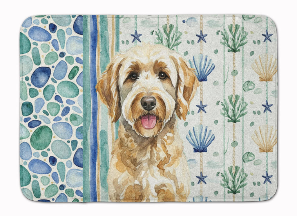 Yellow Labradoodle Coastal Sea Glass Memory Foam Kitchen Mat Machine Washable Anti-Fatigue Cushion Comfort Bath or Kitchen Rug