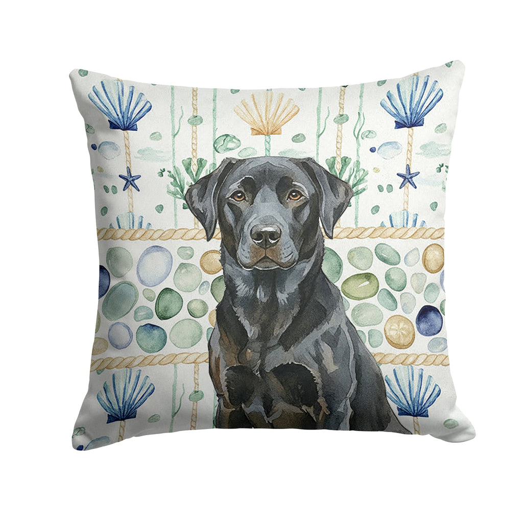 Black Labrador Retriever Coastal Sea Glass Decorative Throw Pillow 18x18 Indoor Outdoor Accent Cushion, Fabric Cover with Insert for Sofa, Bed, Porch & Living Room