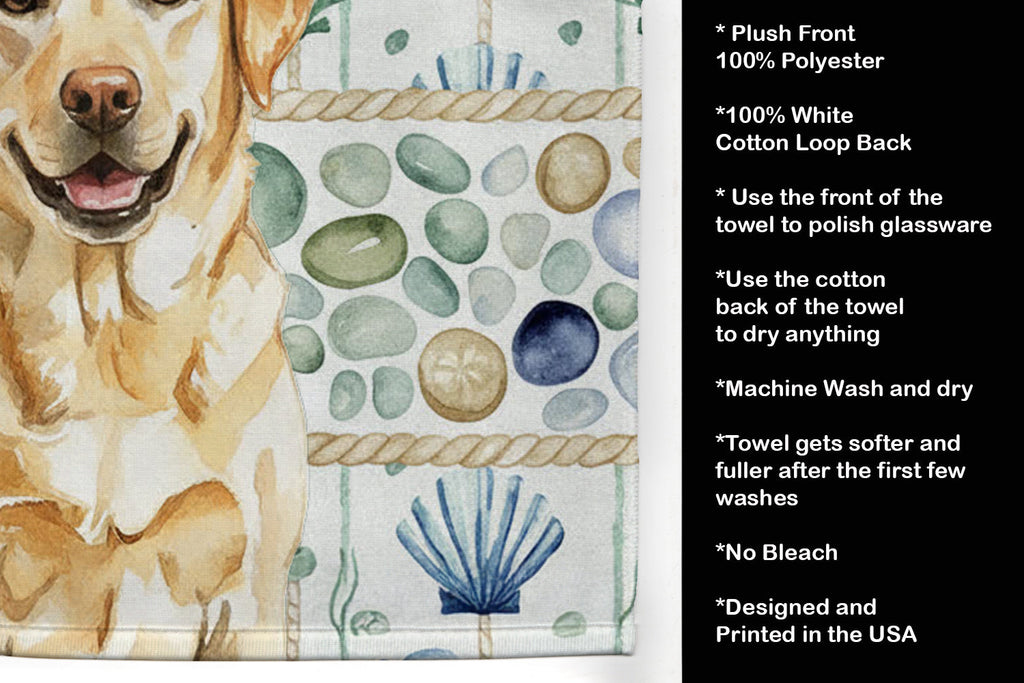 Yellow Labrador Retriever Coastal Sea Glass Kitchen Towel Velour Plush Front and Cotton Loop Back Machine Washable