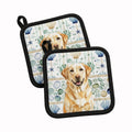 Yellow Labrador Retriever Coastal Sea Glass Pot Holder Set of 2 Heat Resistant Quilted Hot Pads 7.5 x 7.5 Inch, Insulated Kitchen Trivets for Cooking & Baking