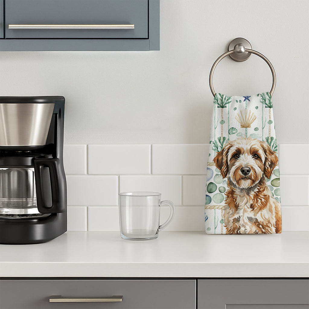 Lagotto Romagnolo Coastal Sea Glass Kitchen Towel Velour Plush Front and Cotton Loop Back Machine Washable