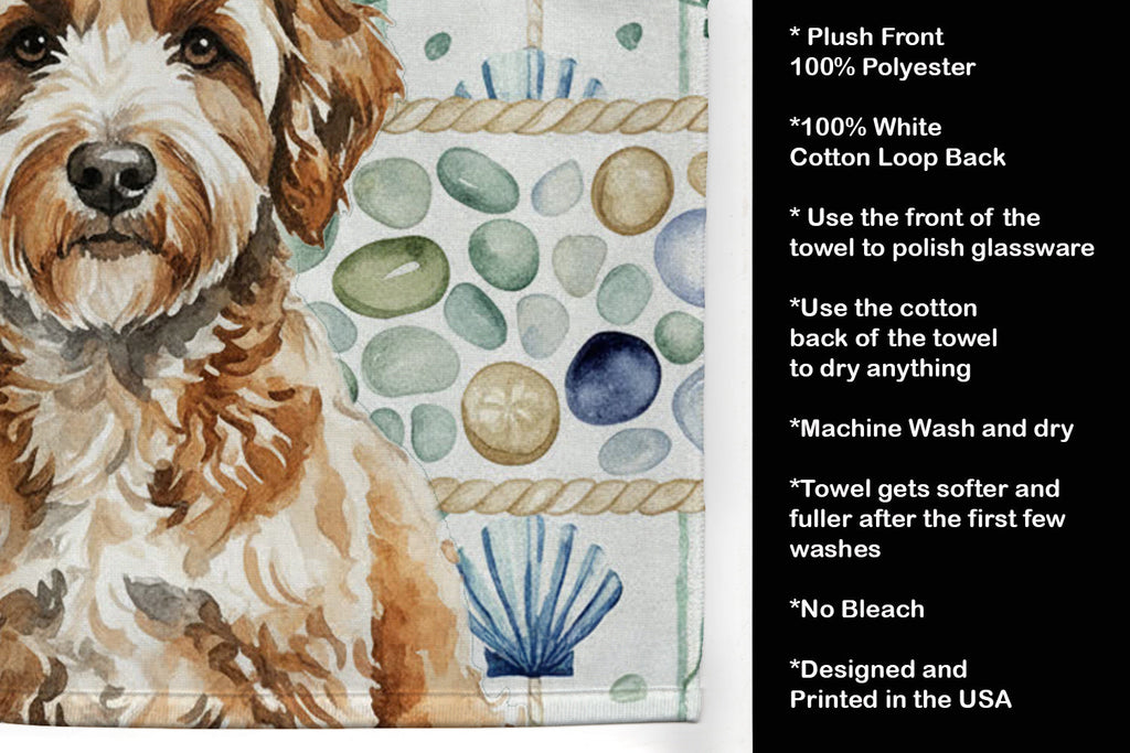 Lagotto Romagnolo Coastal Sea Glass Kitchen Towel Velour Plush Front and Cotton Loop Back Machine Washable
