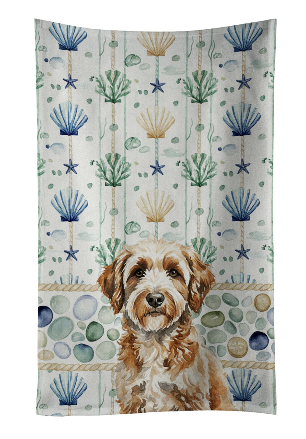 Lagotto Romagnolo Coastal Sea Glass Kitchen Towel Velour Plush Front and Cotton Loop Back Machine Washable