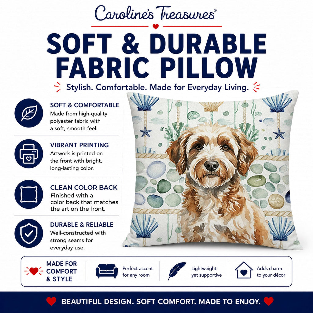 Lagotto Romagnolo Coastal Sea Glass Decorative Throw Pillow 18x18 Indoor Outdoor Accent Cushion, Fabric Cover with Insert for Sofa, Bed, Porch & Living Room