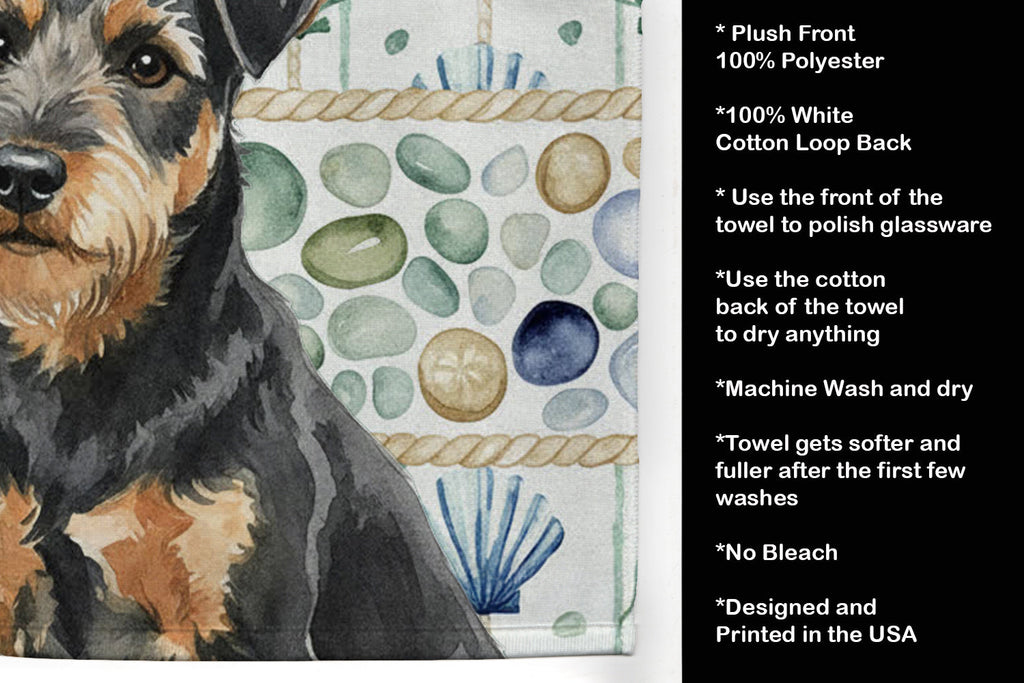 Black and Tan Lakeland Terrier Coastal Sea Glass Kitchen Towel Velour Plush Front and Cotton Loop Back Machine Washable