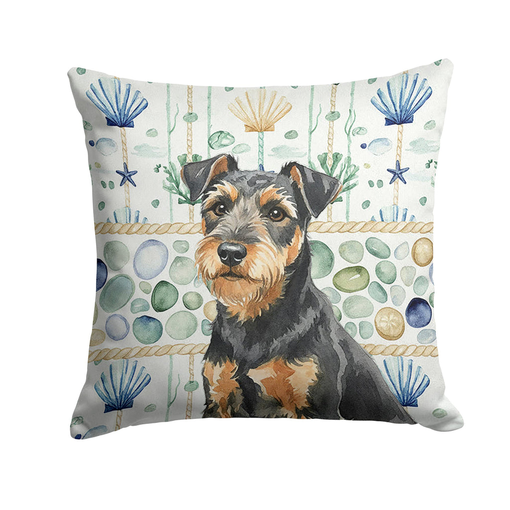 Black and Tan Lakeland Terrier Coastal Sea Glass Decorative Throw Pillow 14x14 Indoor Outdoor Accent Cushion, Fabric Cover with Insert for Sofa, Bed, Porch & Living Room