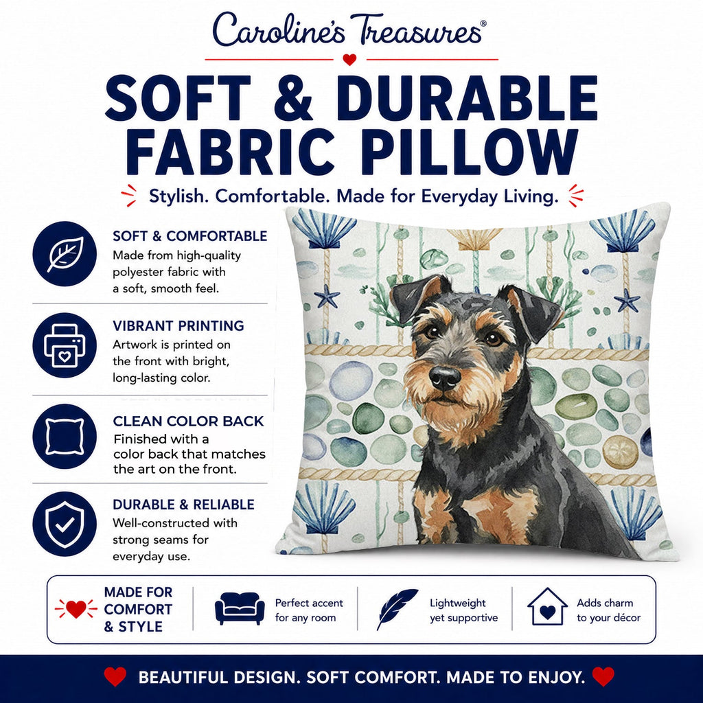Black and Tan Lakeland Terrier Coastal Sea Glass Decorative Throw Pillow 18x18 Indoor Outdoor Accent Cushion, Fabric Cover with Insert for Sofa, Bed, Porch & Living Room