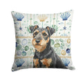 Black and Tan Lakeland Terrier Coastal Sea Glass Decorative Throw Pillow 18x18 Indoor Outdoor Accent Cushion, Fabric Cover with Insert for Sofa, Bed, Porch & Living Room