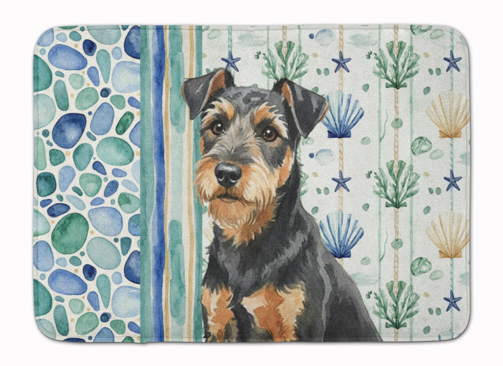 Black and Tan Lakeland Terrier Coastal Sea Glass Memory Foam Kitchen Mat Machine Washable Anti-Fatigue Cushion Comfort Bath or Kitchen Rug
