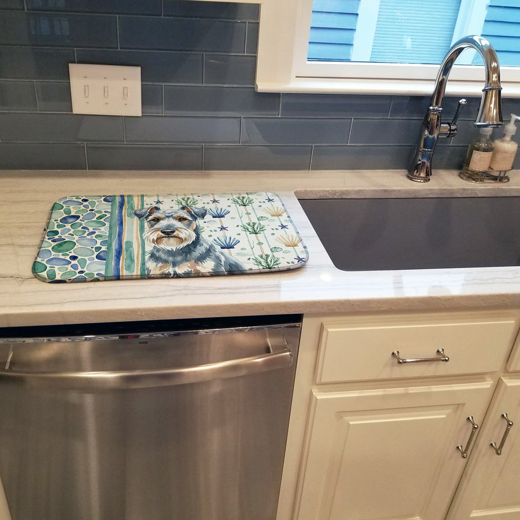 Blue Lakeland Terrier Coastal Sea Glass Dish Drying Mat Absorbent Dish Drying Mat Pad for Kitchen Counter Dish Drainer Mat for Countertop, 14 x 21", Multicolor