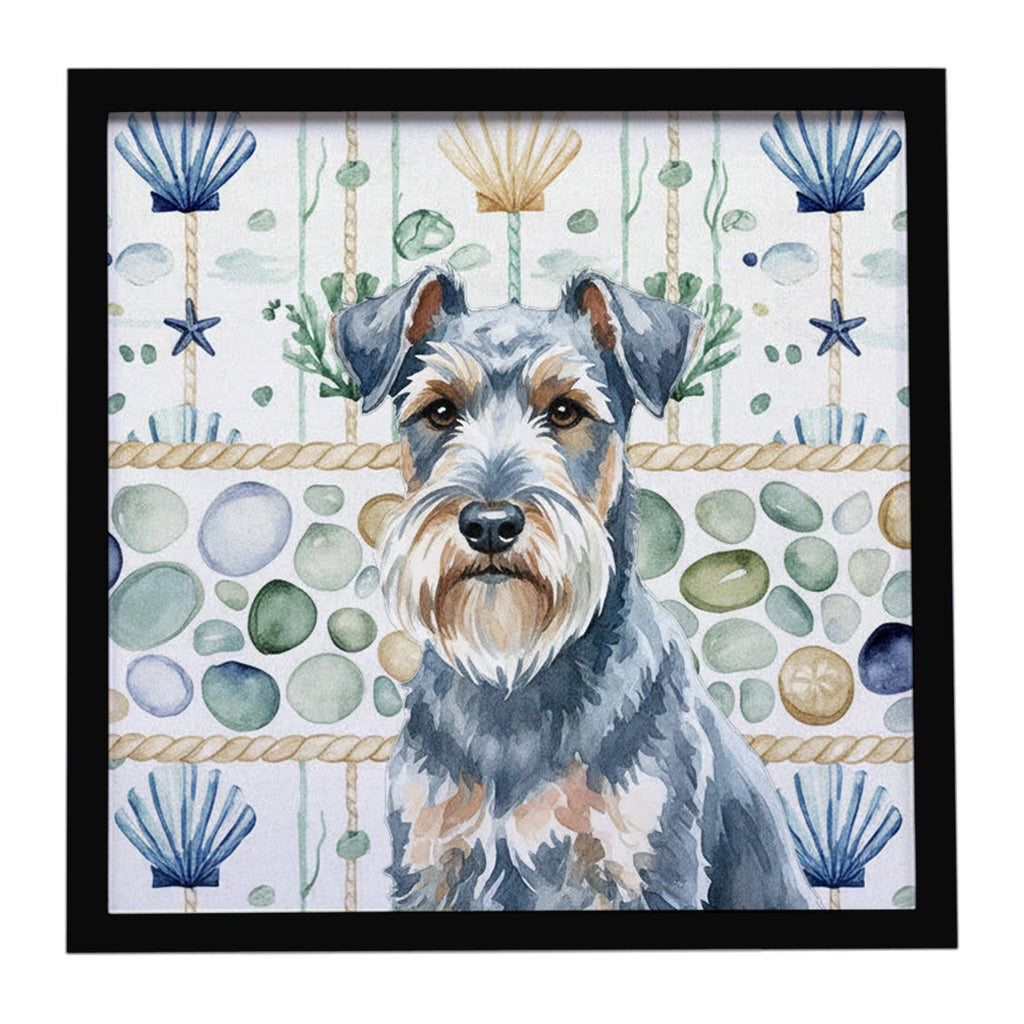 Blue Lakeland Terrier Coastal Sea Glass Framed Metal Print Bathroom, Kitchen, Office, Home Decor Wall Art Ready to Hang, Square, 8X8