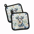 Blue Lakeland Terrier Coastal Sea Glass Pot Holder Set of 2 Heat Resistant Quilted Hot Pads 7.5 x 7.5 Inch, Insulated Kitchen Trivets for Cooking & Baking
