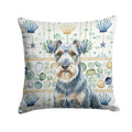 Blue Lakeland Terrier Coastal Sea Glass Decorative Throw Pillow 14x14 Indoor Outdoor Accent Cushion, Fabric Cover with Insert for Sofa, Bed, Porch & Living Room
