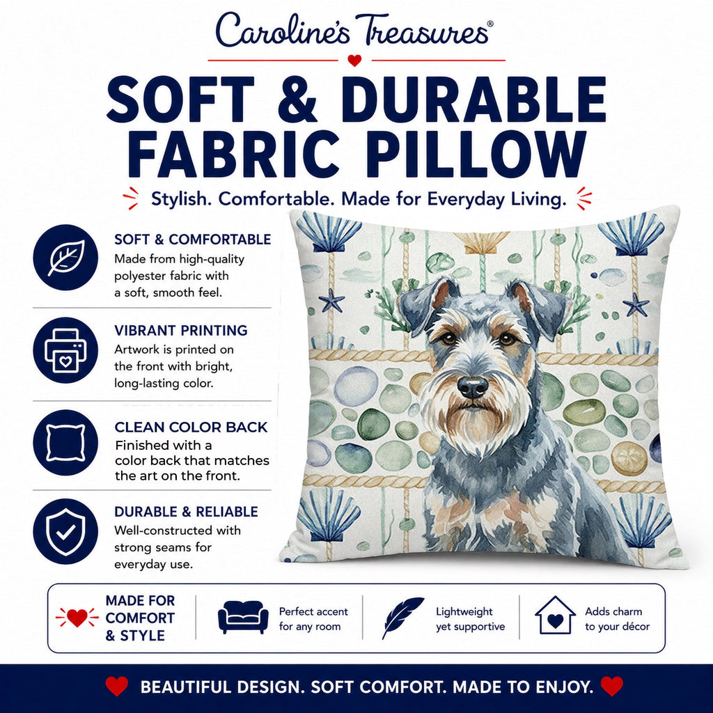 Blue Lakeland Terrier Coastal Sea Glass Decorative Throw Pillow 18x18 Indoor Outdoor Accent Cushion, Fabric Cover with Insert for Sofa, Bed, Porch & Living Room