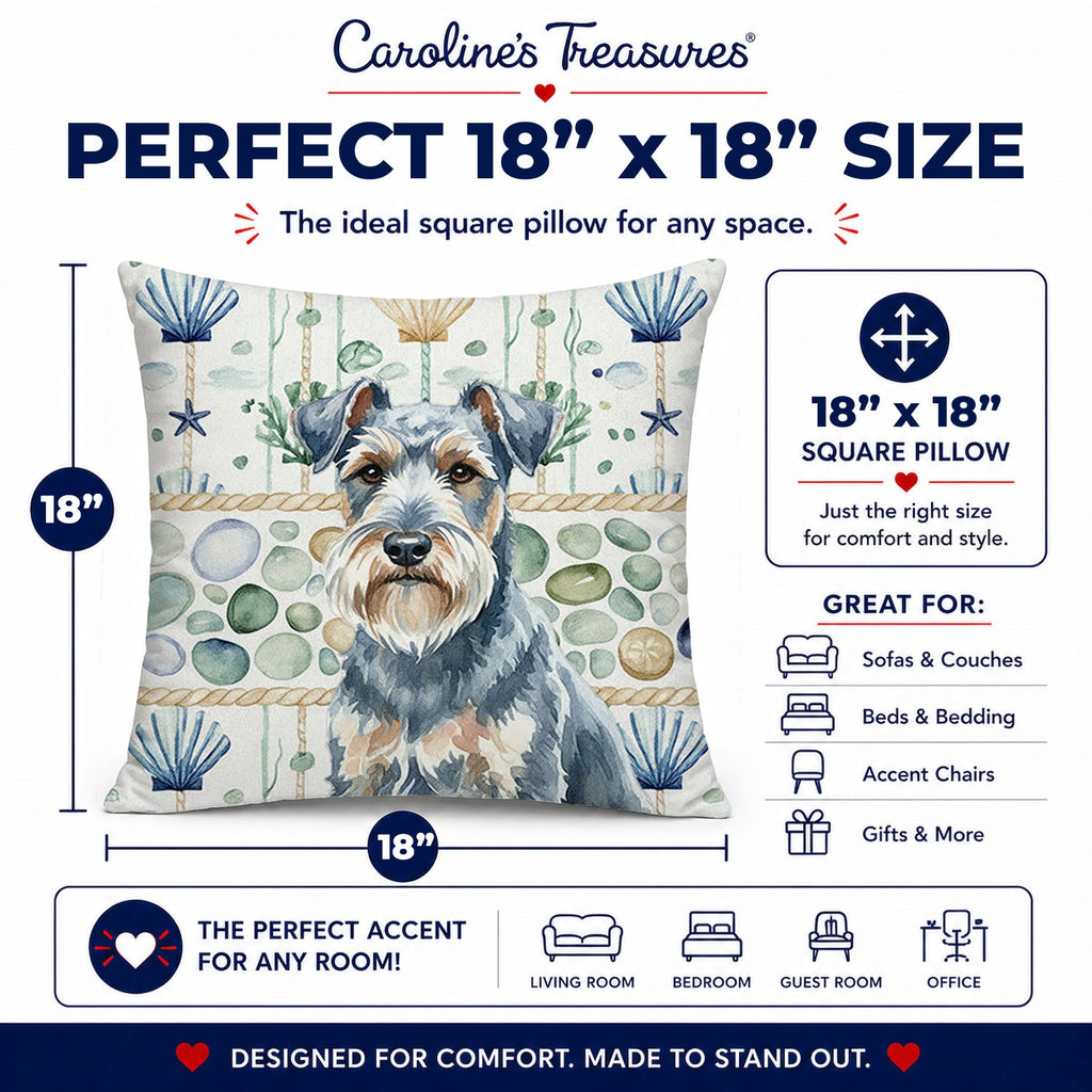 Blue Lakeland Terrier Coastal Sea Glass Decorative Throw Pillow 18x18 Indoor Outdoor Accent Cushion, Fabric Cover with Insert for Sofa, Bed, Porch & Living Room