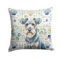 Blue Lakeland Terrier Coastal Sea Glass Decorative Throw Pillow 18x18 Indoor Outdoor Accent Cushion, Fabric Cover with Insert for Sofa, Bed, Porch & Living Room