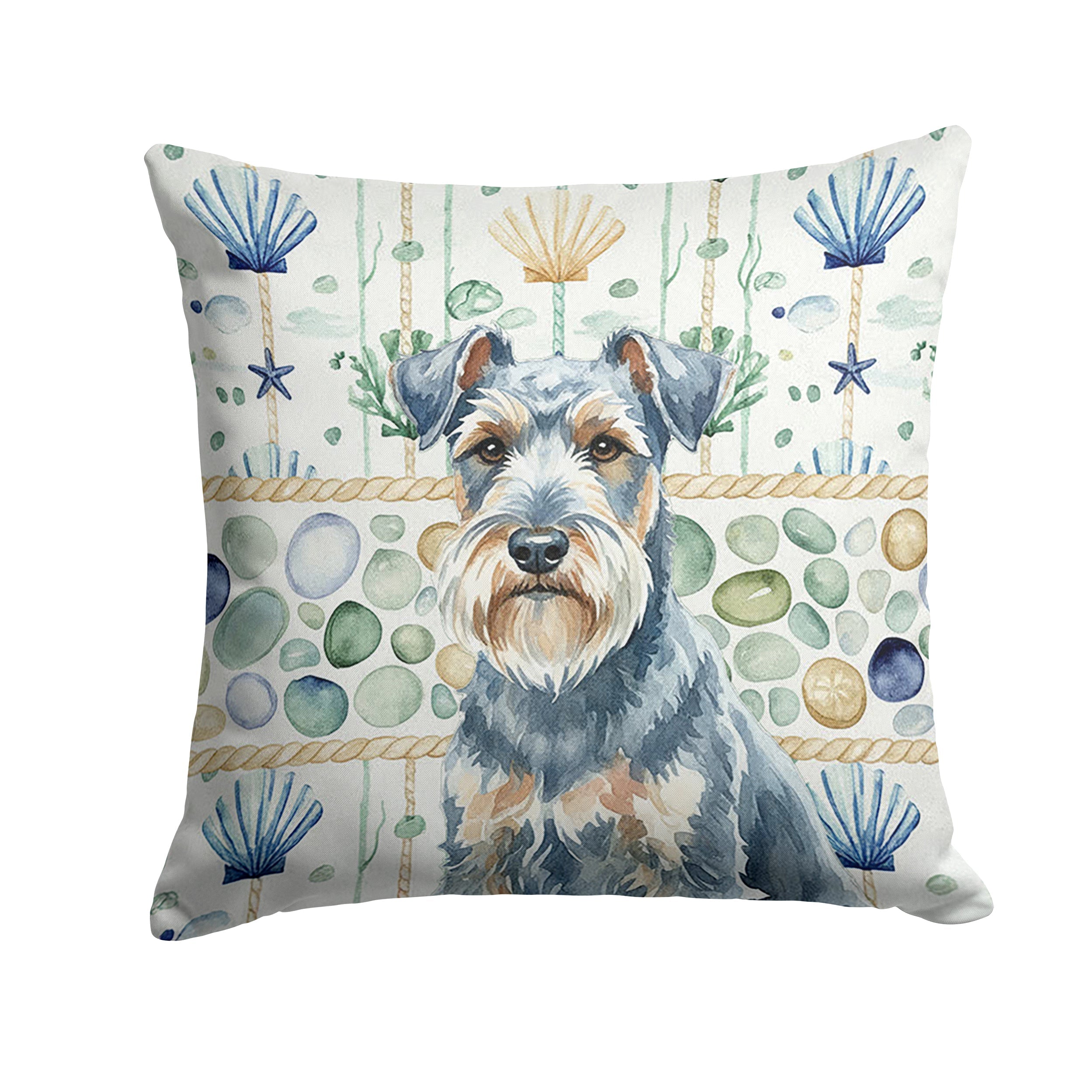 Blue Lakeland Terrier Coastal Sea Glass Decorative Throw Pillow 18x18 Indoor Outdoor Accent Cushion, Fabric Cover with Insert for Sofa, Bed, Porch & Living Room