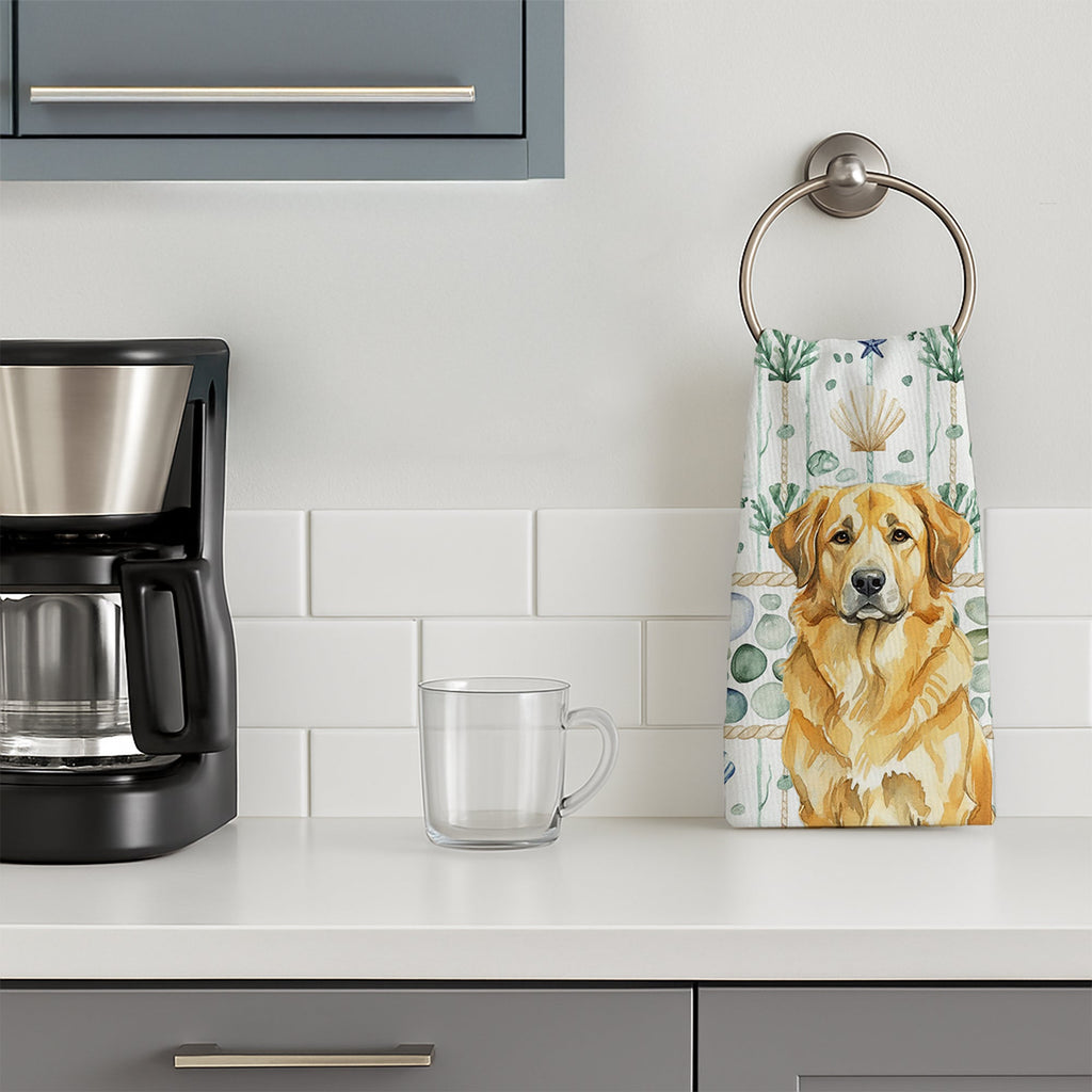 Lion Yellow Leonberger Coastal Sea Glass Kitchen Towel Velour Plush Front and Cotton Loop Back Machine Washable