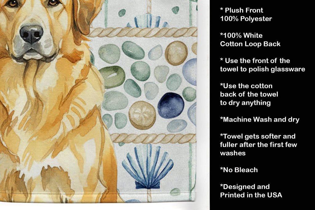 Lion Yellow Leonberger Coastal Sea Glass Kitchen Towel Velour Plush Front and Cotton Loop Back Machine Washable