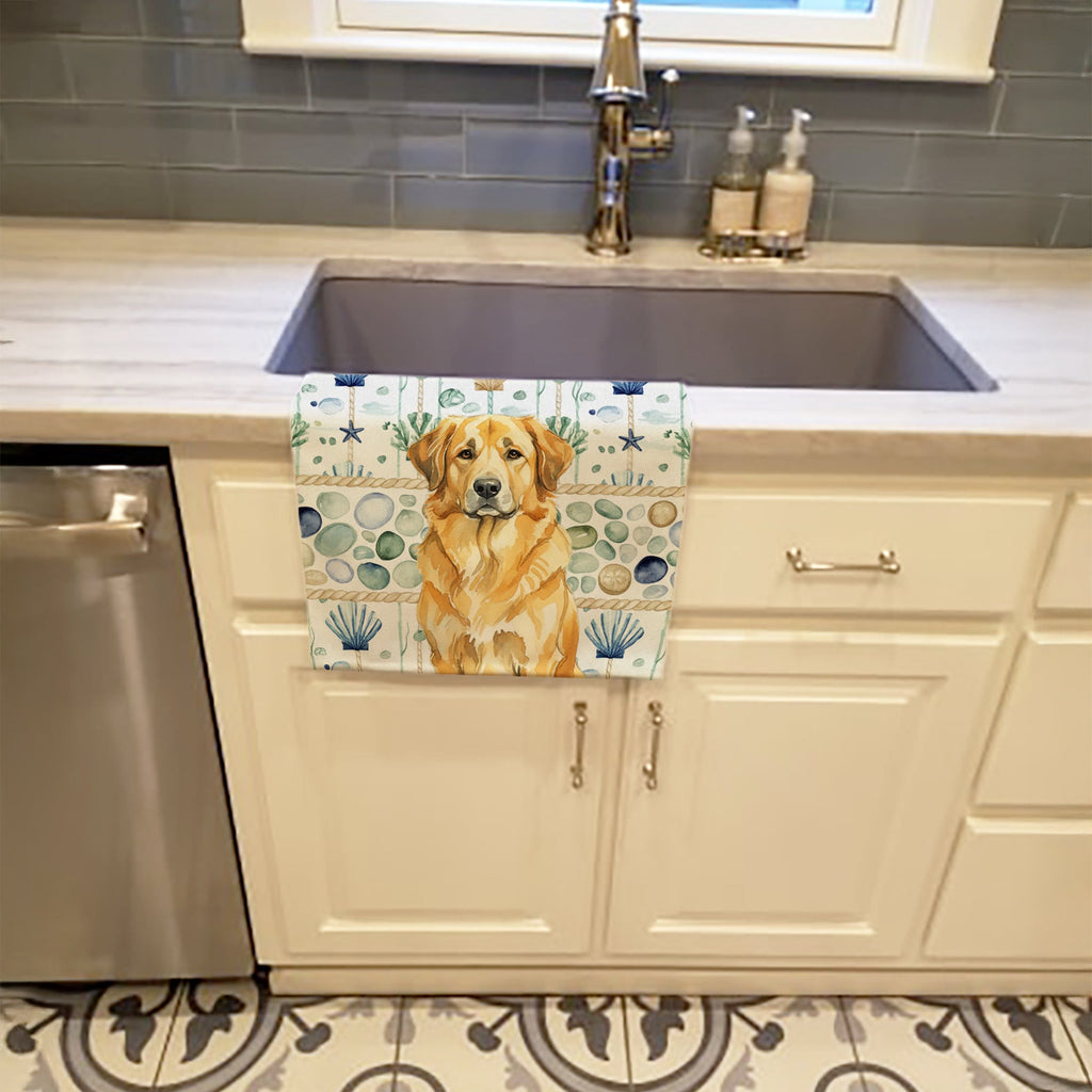 Lion Yellow Leonberger Coastal Sea Glass Kitchen Towel Velour Plush Front and Cotton Loop Back Machine Washable