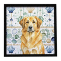 Lion Yellow Leonberger Coastal Sea Glass Framed Metal Print Bathroom, Kitchen, Office, Home Decor Wall Art Ready to Hang, Square, 8X8