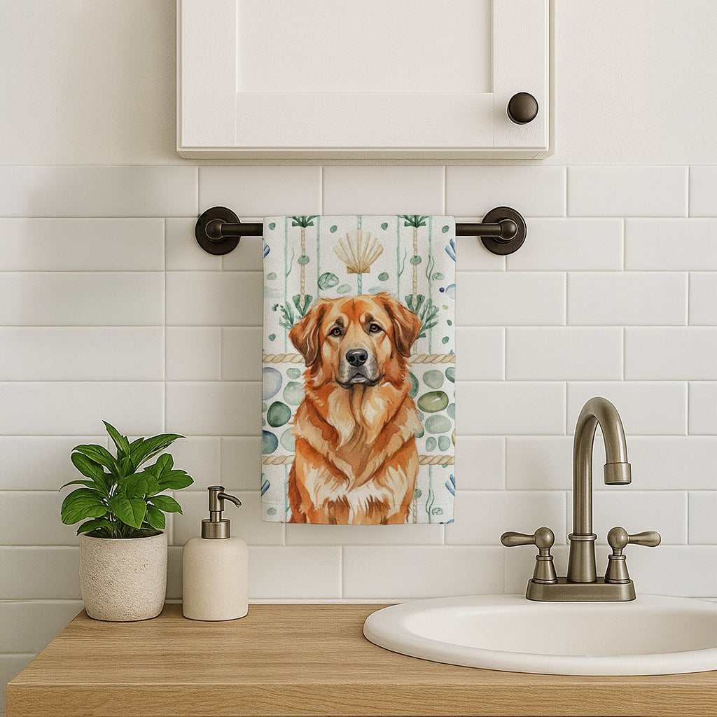 Red Leonberger Coastal Sea Glass Kitchen Towel Velour Plush Front and Cotton Loop Back Machine Washable