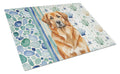 Red Leonberger Coastal Sea Glass Cutting Board Tempered Glass Kitchen Cutting Surface, Heat Resistant Chopping, Non-Slip Feet, Food Prep & Serving
