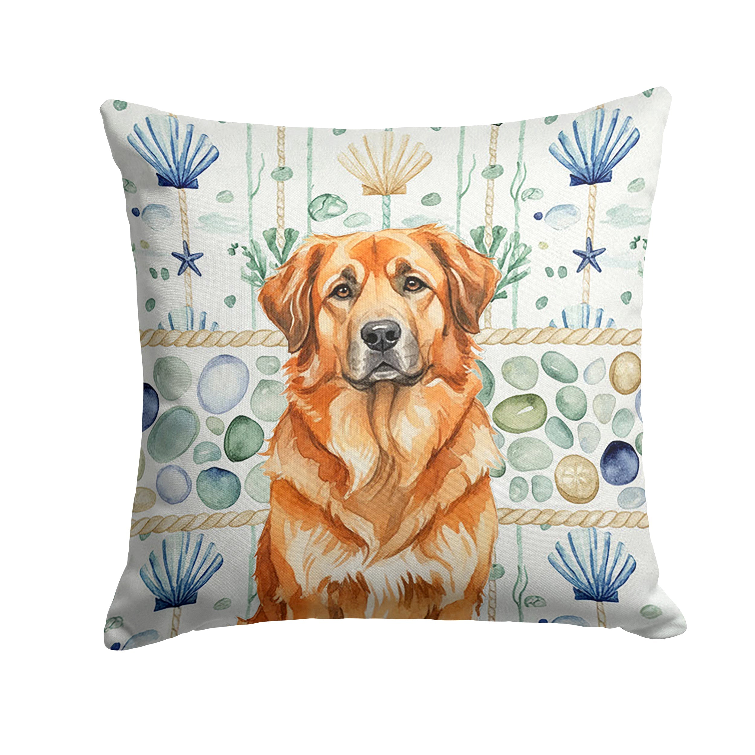 Red Leonberger Coastal Sea Glass Decorative Throw Pillow 14x14 Indoor Outdoor Accent Cushion, Fabric Cover with Insert for Sofa, Bed, Porch & Living Room