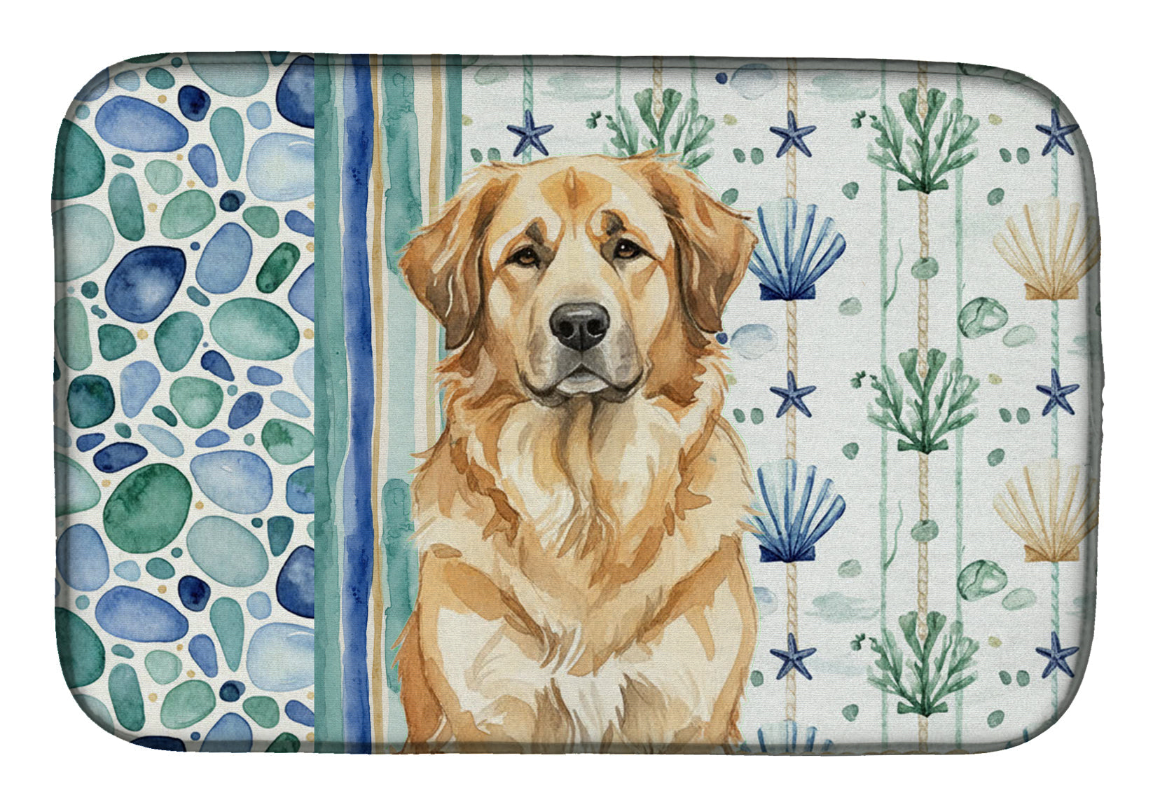 Sandy Leonberger Coastal Sea Glass Dish Drying Mat Absorbent Dish Drying Mat Pad for Kitchen Counter Dish Drainer Mat for Countertop, 14 x 21", Multicolor