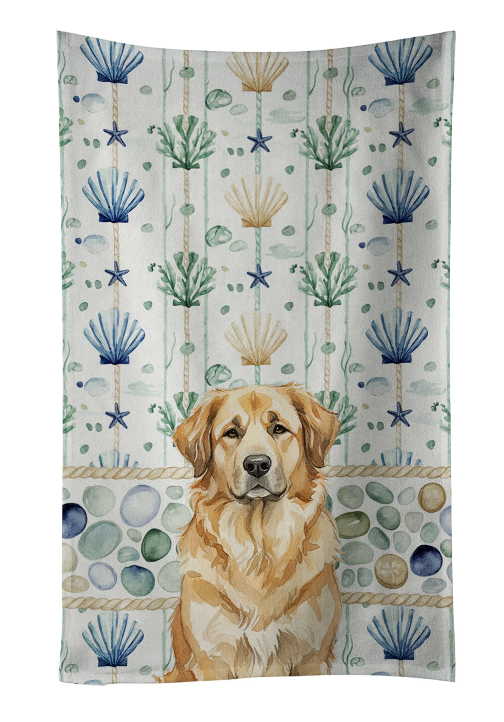 Sandy Leonberger Coastal Sea Glass Kitchen Towel Velour Plush Front and Cotton Loop Back Machine Washable