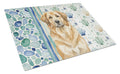 Sandy Leonberger Coastal Sea Glass Cutting Board Tempered Glass Kitchen Cutting Surface, Heat Resistant Chopping, Non-Slip Feet, Food Prep & Serving