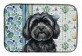 Black Lhasa Apso Coastal Sea Glass Dish Drying Mat Absorbent Dish Drying Mat Pad for Kitchen Counter Dish Drainer Mat for Countertop, 14 x 21", Multicolor