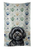 Black Lhasa Apso Coastal Sea Glass Kitchen Towel Velour Plush Front and Cotton Loop Back Machine Washable