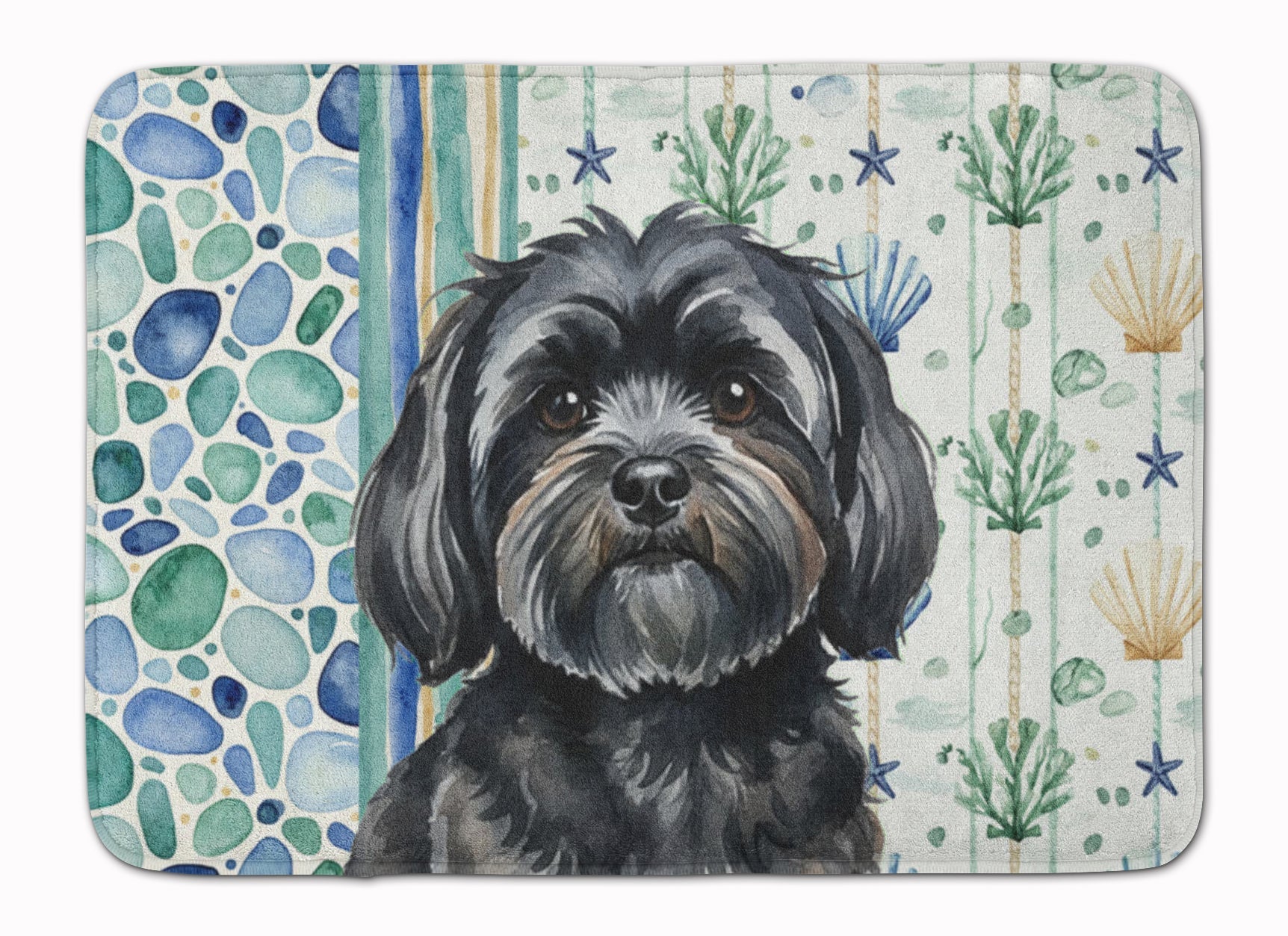 Black Lhasa Apso Coastal Sea Glass Memory Foam Kitchen Mat Machine Washable Anti-Fatigue Cushion Comfort Bath or Kitchen Rug