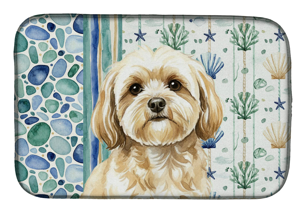 Cream Lhasa Apso Coastal Sea Glass Dish Drying Mat Absorbent Dish Drying Mat Pad for Kitchen Counter Dish Drainer Mat for Countertop, 14 x 21", Multicolor