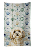 Cream Lhasa Apso Coastal Sea Glass Kitchen Towel Velour Plush Front and Cotton Loop Back Machine Washable