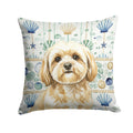 Cream Lhasa Apso Coastal Sea Glass Decorative Throw Pillow 18x18 Indoor Outdoor Accent Cushion, Fabric Cover with Insert for Sofa, Bed, Porch & Living Room
