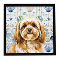 Gold Lhasa Apso Coastal Sea Glass Framed Metal Print Bathroom, Kitchen, Office, Home Decor Wall Art Ready to Hang, Square, 8X8