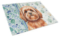 Red Lhasa Apso Coastal Sea Glass Cutting Board Tempered Glass Kitchen Cutting Surface, Heat Resistant Chopping, Non-Slip Feet, Food Prep & Serving